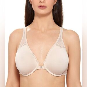 NWT DELIMIRA Front Closure Racerback Plus Size Underwire Plunge Bra 36F